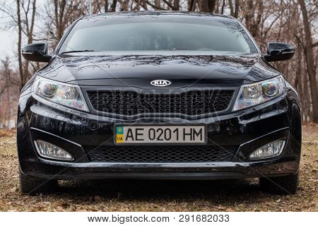 Krivoy Rog, Ukraine - March 2, 2019: Photo Of Black Kia Optima K5 In The Park.