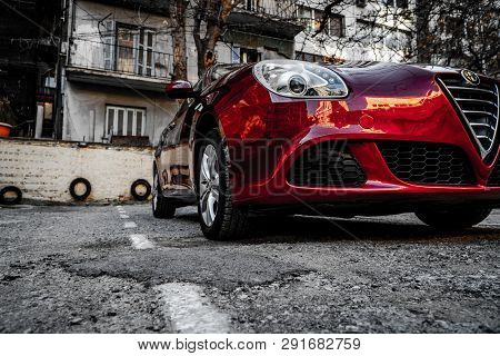 Thessaloniki / Greece 24 March 2019 : Alfa Romeo Giuletta ,color Dark Red ,washed And Polished ,shoo