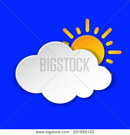 Sunny Day Weather Forecast Info Icon. Yellow Sun Symbol Paper Cut Style On Blue. Climate Weather Ele