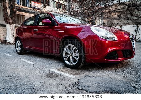 Thessaloniki / Greece 24 March 2019 : Alfa Romeo Giuletta ,color Dark Red ,washed And Polished ,shoo