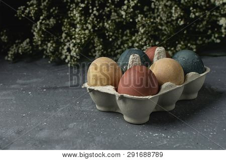 Spring Easter Minimal Background Rustic Style Composition - Organic Naturally Dyed Easter Eggs