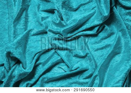 Cyan Blue Or Turquoise Panne Velvet Drape Background Texture
