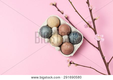 Spring Easter Minimal Background Rustic Style Composition - Organic Naturally Dyed Easter Eggs