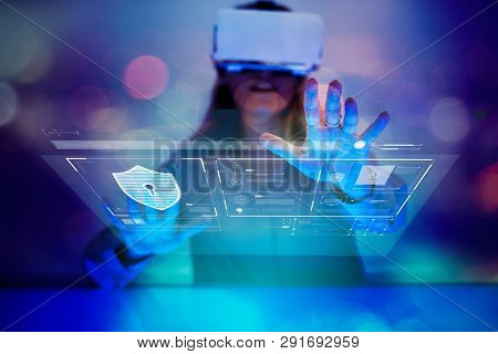Woman loggin in via a VR headset