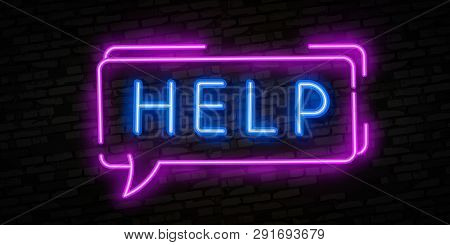 Help Neon Sign Vector. Help Design Template Neon Signboard, Light Banner, Neon Signboard, Nightly Br