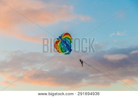 February 2019. Patong Thailand. Parasailing At Patong Beach In Patong Thailand
