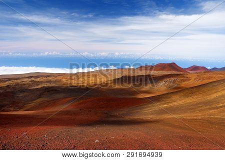 The Summit Of Mauna Kea, A Dormant Volcano On The Island Of Hawaii. Stunningly Beautiful Red Stone P