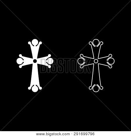 Four Pointed Cross Drop Shaped Cross Monogram Religious Cross Icon Set White Color Vector Illustrati