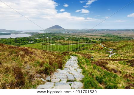 Beautiful View Of Connemara National Park, Famous For Bogs And Heaths, Watched Over By Its Cone-shap