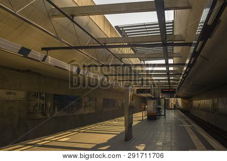 Stuttgart,germany - March 23,2019:fasanenhof This Is The Modern Tram Station Enbw City,which Is In F