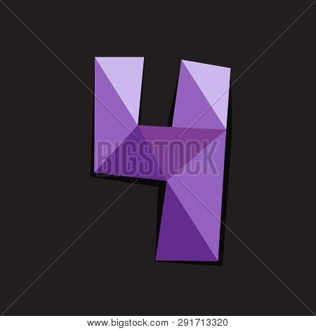 Vector Illustration Of Number Four In Origami Style. Polygonal Colorful Number4 Isolated On Black Ba