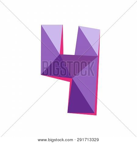 Vector Illustration Of Number Four In Origami Style. Polygonal Colorful Number4 Isolated On White Ba