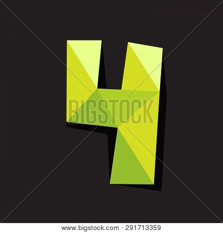 Vector Illustration Of Number Four In Origami Style. Polygonal Colorful Number4 Isolated On Black Ba
