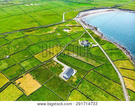 Aerial View Of Inishmore Or Inis Mor, The Largest Of The Aran Islands In Galway Bay, Ireland. Famous