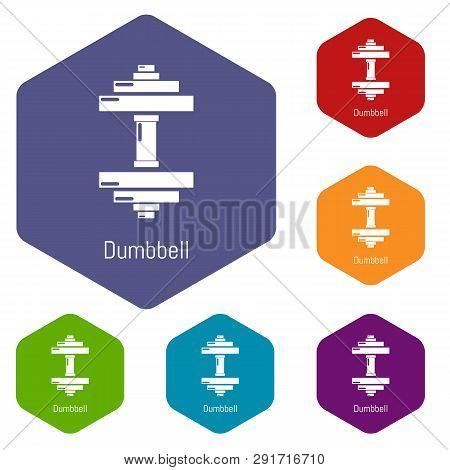 Dumbbell Icons Vector Colorful Hexahedron Set Collection Isolated On White