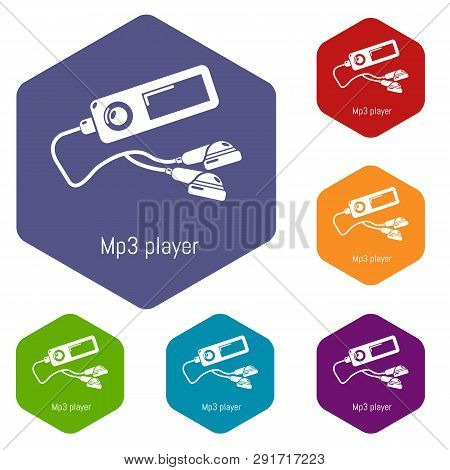 Mp3 Player Icons Vector Colorful Hexahedron Set Collection Isolated On White