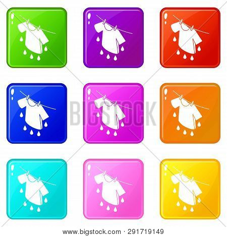 Shirt Drying Icons Set 9 Color Collection Isolated On White For Any Design