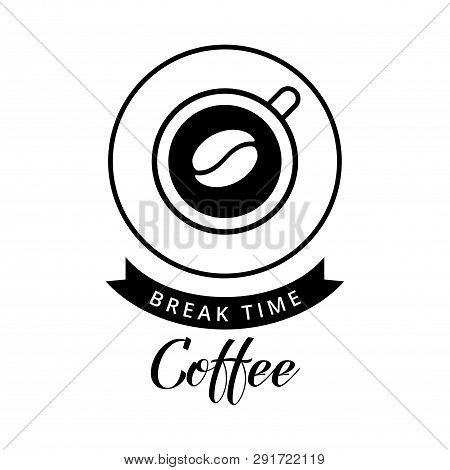Vector Illustration Of A Coffee Time. Break Time. Coffee Break. Coffee Illustration In Black Color. 