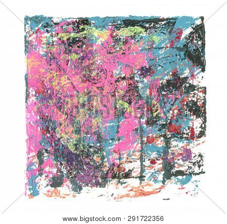 Abstract color acrylic and watercolor painting. Monoprinting  template. Canvas texture background.