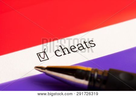 Checked Checkbox With Word Cheats. Questionnaire Concept.