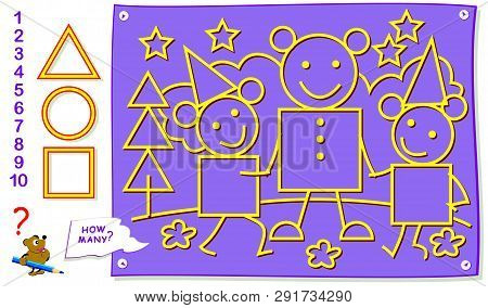 Printable Educational Page For Kids. How Many Each Geometric Figures Can You Find? Count The Quantit