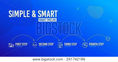 Infographic Timeline. Elevator, Face Recognition And Household Service Icons Simple Set. Vinyl Recor