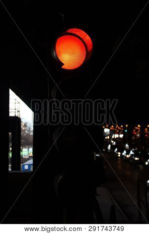 Stop Light, Traffic Light Red Stop Light Under A Bridge, Dark Background, Car Transportation Sign Si