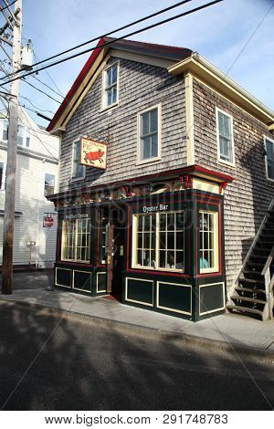 PROVINCETOWN, MASSACHUSETTS -SEPTEMBER 14, 2014: The Squealing Pig  restaurant building exterior in Provincetown in Cape Cod