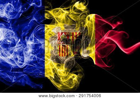 Andorra Smoke Flag On The Black Backgroundb