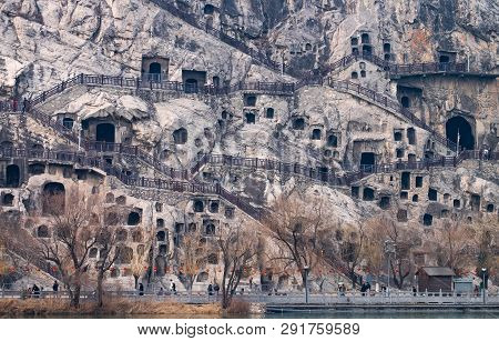 Luoyang, Henan/china- January 19, 2019:  Longmen Grottoes Is One Of The 3 Major Buddhist Caves Of Ch