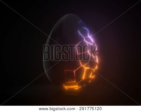 Easter Egg. Alien With Glowing Cracks. 3d Illustration