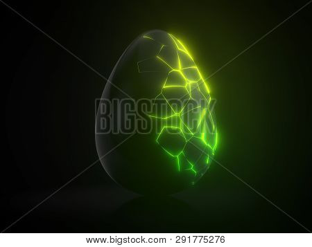 Easter Egg. Alien With Glowing Cracks. 3d Illustration