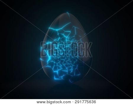 Easter Egg. Alien With Glowing Cracks. 3d Illustration