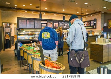 NEW YORK CITY, NY - CIRCA MARCH, 2016: Starbucks in John F. Kennedy International Airport, New York.
