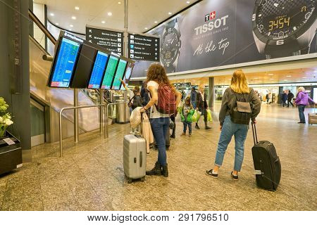 ZURICH, SWITZERLAND - CIRCA OCTOBER, 2018: interior shot of Zurich International Airport.