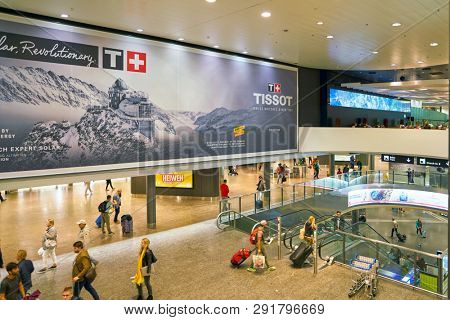 ZURICH, SWITZERLAND - CIRCA OCTOBER, 2018: interior shot of Zurich International Airport.