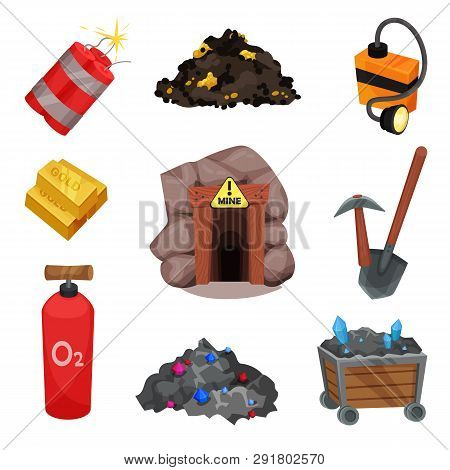 Miner Tools On White Background. Mineral Resource.