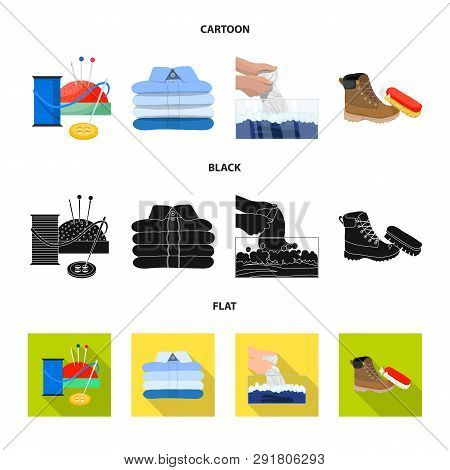 Vector Illustration Of Laundry And Clean Sign. Collection Of Laundry And Clothes Stock Vector Illust