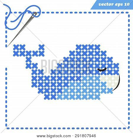 Crosstiched Blue Whale With Framle And Needle