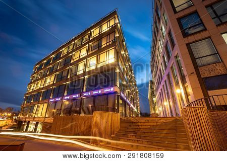 Szczecin,polska-marzec 2019:modern Office Building In The Evening