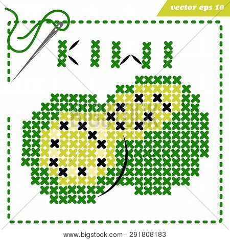 Crosstiched Simple Kiwi With Framle And Needle