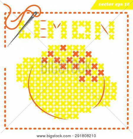 Crosstiched Simple Lemon With Framle And Needle