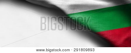 Waving Flag Of Bulgaria On White Background - Right Top Corner Flag