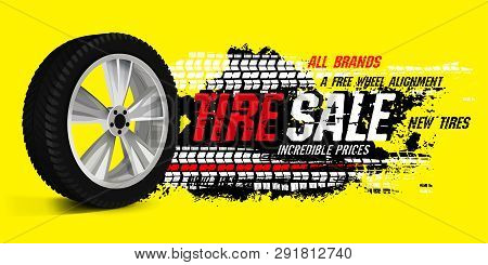 Tire Sale Out Banner Template. Grunge Tire Tracks Background For Landscape Poster, Digital Banner, F