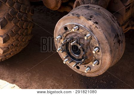 Maintenance A Truck Wheels Hub And Bearing .rear Wheels Hub And Bolt Nut Of A Truck In Process Of Ch