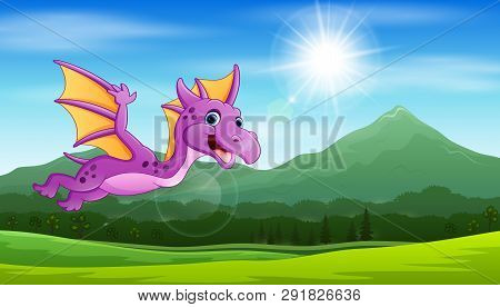 Illustration Of Pterodactyl Flying Under The Sun