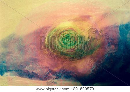 Sahara Eye. Richat Structure In Western Mauritania. Colorful Collage. Elements Of This Image Furnish