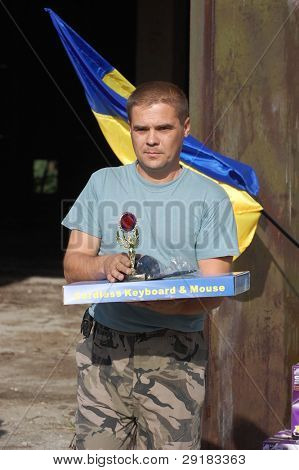 KIEV, Ukrayna - 11 Eylül: Üye ilk Olimpiyat spor Searchin metal Ukraynalı Federasyonu