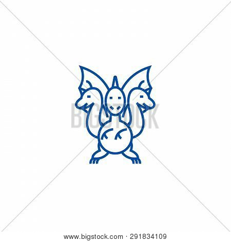 Three Headed Dragon  Line Icon Concept. Three Headed Dragon  Flat  Vector Symbol, Sign, Outline Illu