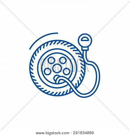 Tire Service, Pump, Tire Pressure Line Icon Concept. Tire Service, Pump, Tire Pressure Flat  Vector 